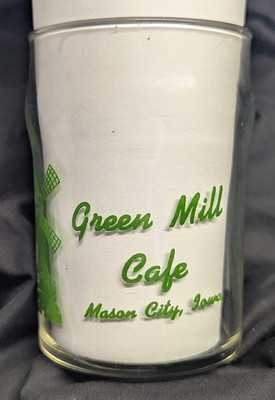 GREEN MILL CAFE~MASON CITY, IOWA~VINTAGE ADVERTISING WATER GLASS TUMBLER