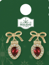 Holiday Time Gold Tone Christmas Earrings Pierced Dangle Christmas Bells NEW