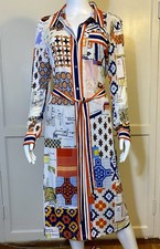 TORY BURCH Laurence “Scrapbook” Shirtdress Long Sleeve Midi Belt LARGE (or $448)