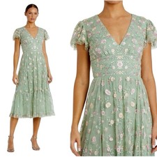 Mac Duggal 35104 Sage Green Embroidered Cap Sleeve Midi Dress Size 14 $698