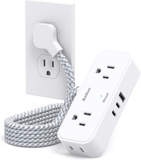 Portable 6 Ft Power Strip, 4 Outlets  3 USB Ports 2 USB-C for Travel