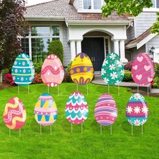 10 Pcs Easter Yard Signs Stakes Easter Decorations Outdoor Waterproof Yard De...