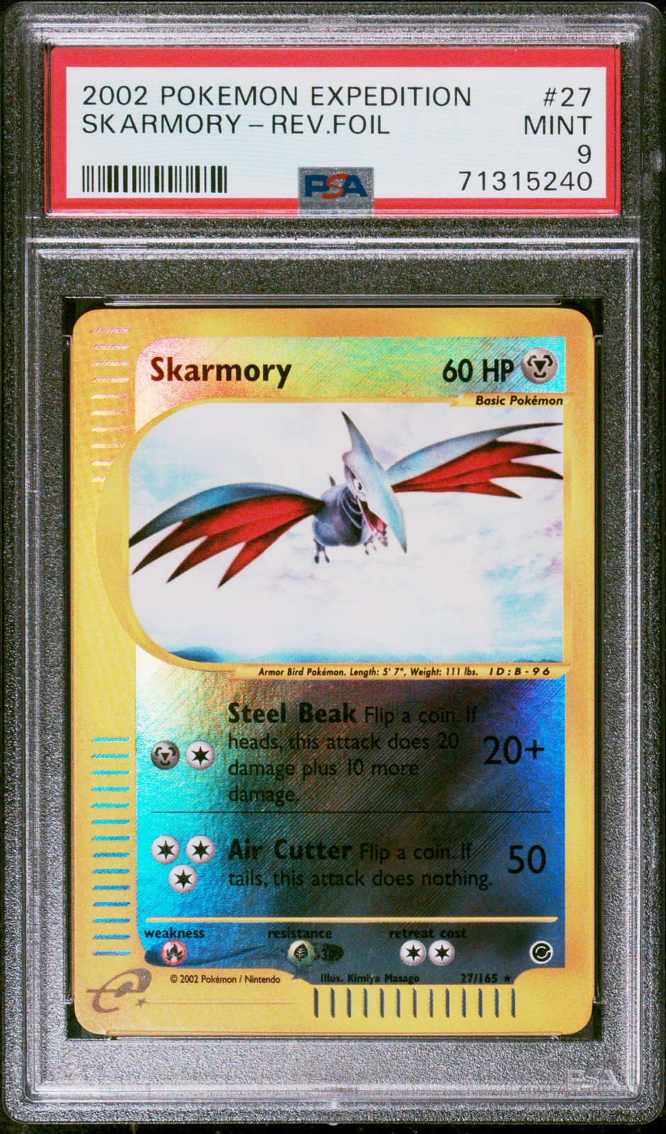 2002 POKEMON EXPEDITION #27 SKARMORY-REVERSE FOIL PSA 9