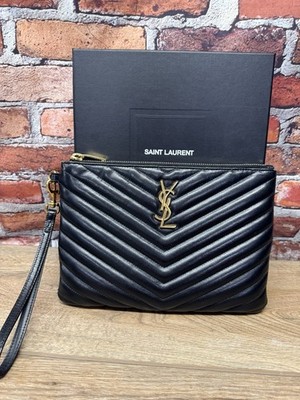 Saint Laurent YSL Cassandre Matelassé A5 Pouch Black Quilted Leather Wristlet