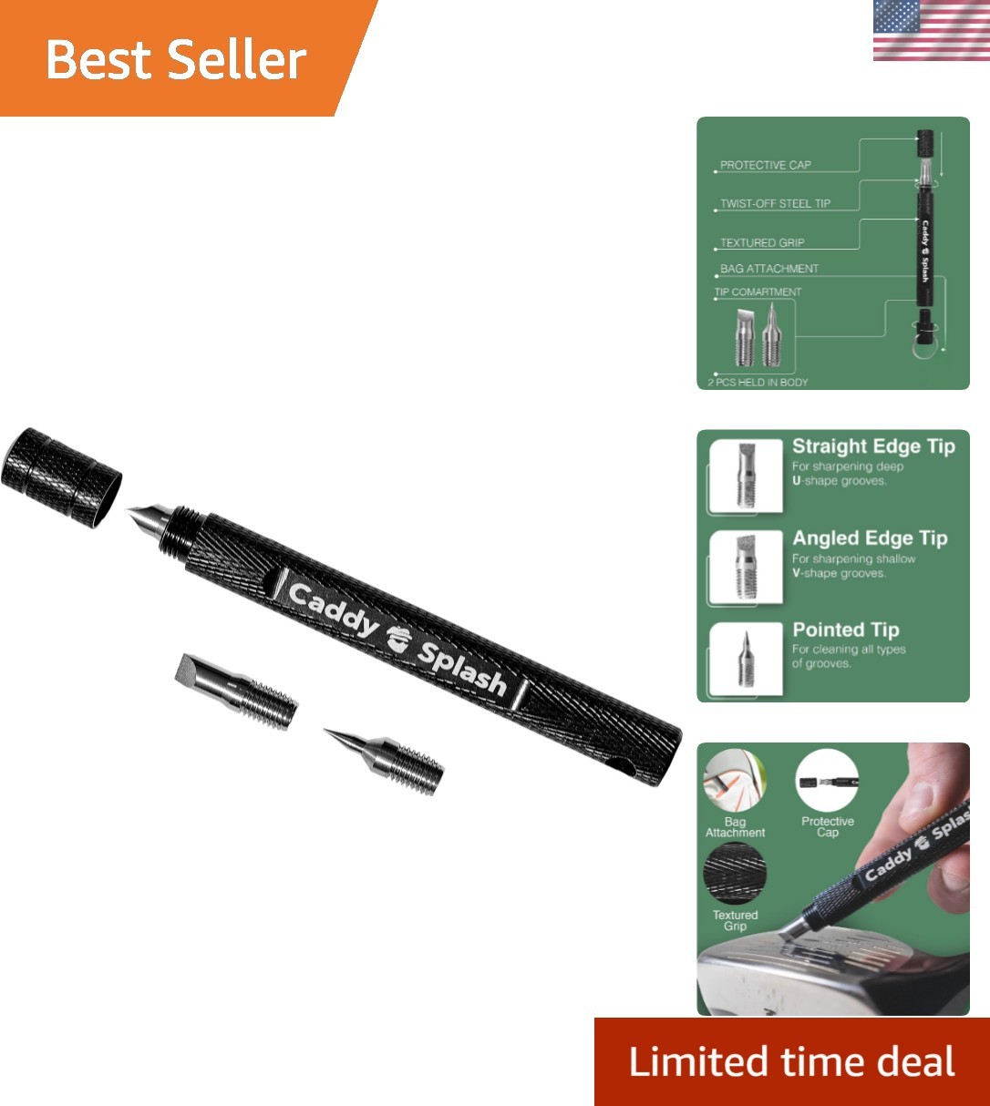 Golf club groove sharpener tool - 3-in-1 golf club cleaner for wedge, iron -...