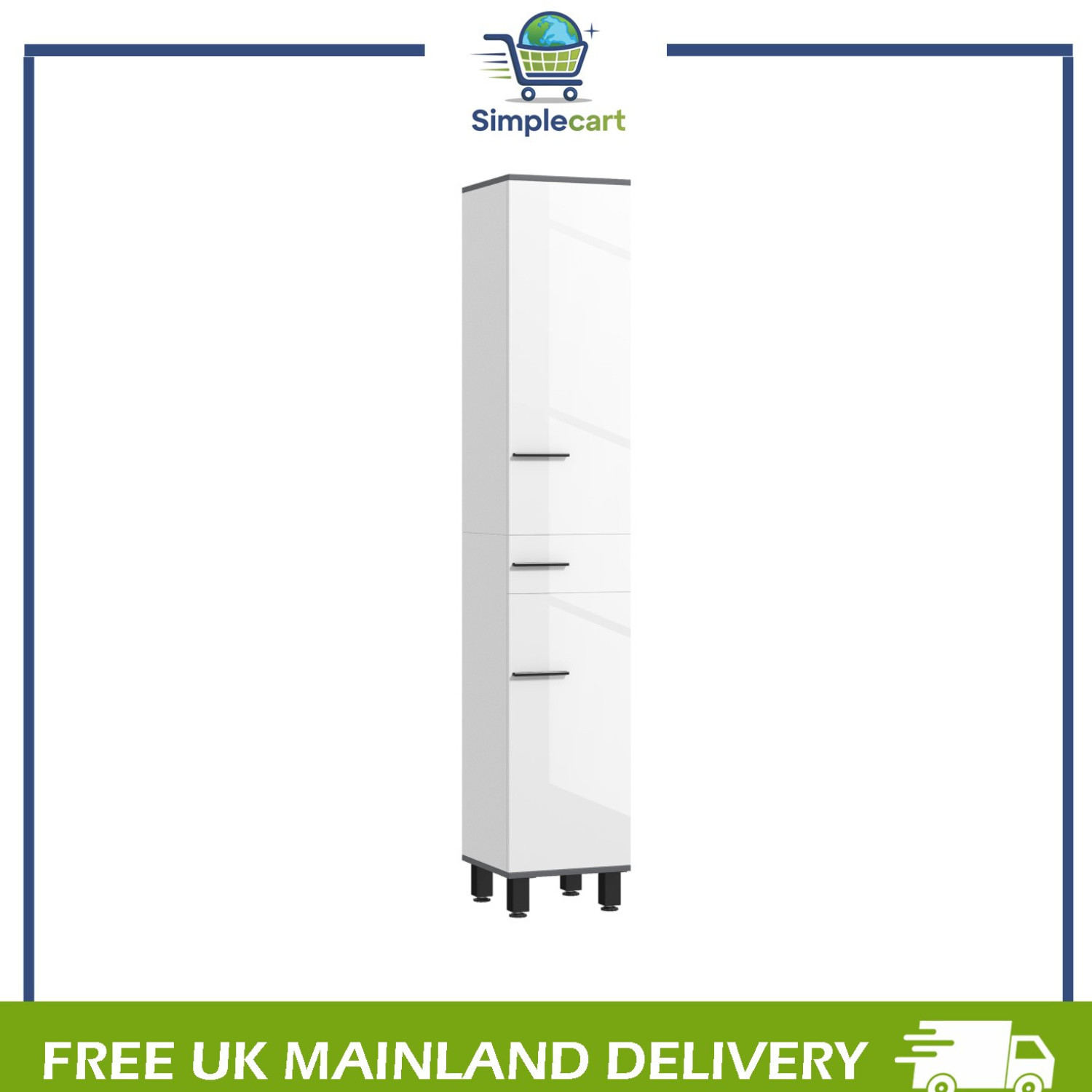 Tall Bathroom Cabinet High Gloss White Slim Storage Cupboard Freestanding Unit