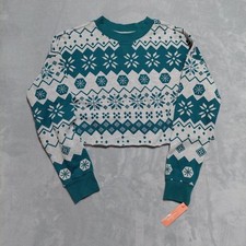 NWT Colsie Womens S Crop Fair Isle Sweatshirt Gray Teal Pullover Long Sleeve