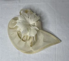 ivory sinamay fascinator with feather flower & straw loops-Kentucky Derby, Party