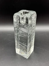 Blenko Glass Ice Cube Candle Holder Candle Stick 6" Partial Sticker