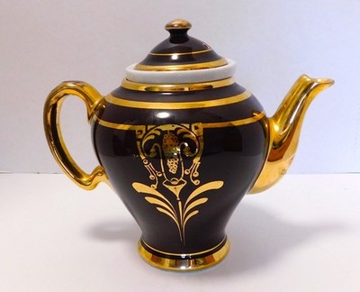 Vintage McCormick Co. Spice Banquet Balto Teas Brown & Gold Tea Pot & Infuser