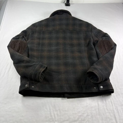 Johnston Murphy Jacket Mens L Plaid Wool Blend Fleece Lined Coat Elbow Patch  image 8