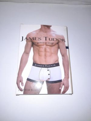 JAMES TUDOR LONDON HALF FALL BOXER, WHITE/PINK, 95% COTTON, 5% ELASTANE,SIZE: XL