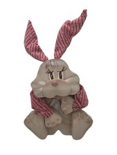 Vtg Handcrafted Wooden 6.5" Bunny with Wire Ears