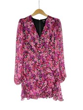 Express Bright Pink Floral Ruched Ruffle Mini Dress Cocktail Womens Medium