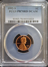 1992 S 1C Lincoln Cent Proof PCGS PR70DCAM#195