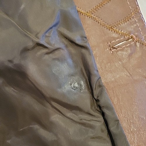 Giacca patchwork pelle vintage anni 60-70 uomo 42 Woodstock patch tasca marrone - Foto 12 di 24