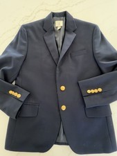 Lands' End Boys Blazer Sport Coat Jacket Navy Blue Gold Buttons 10H Kids Uniform