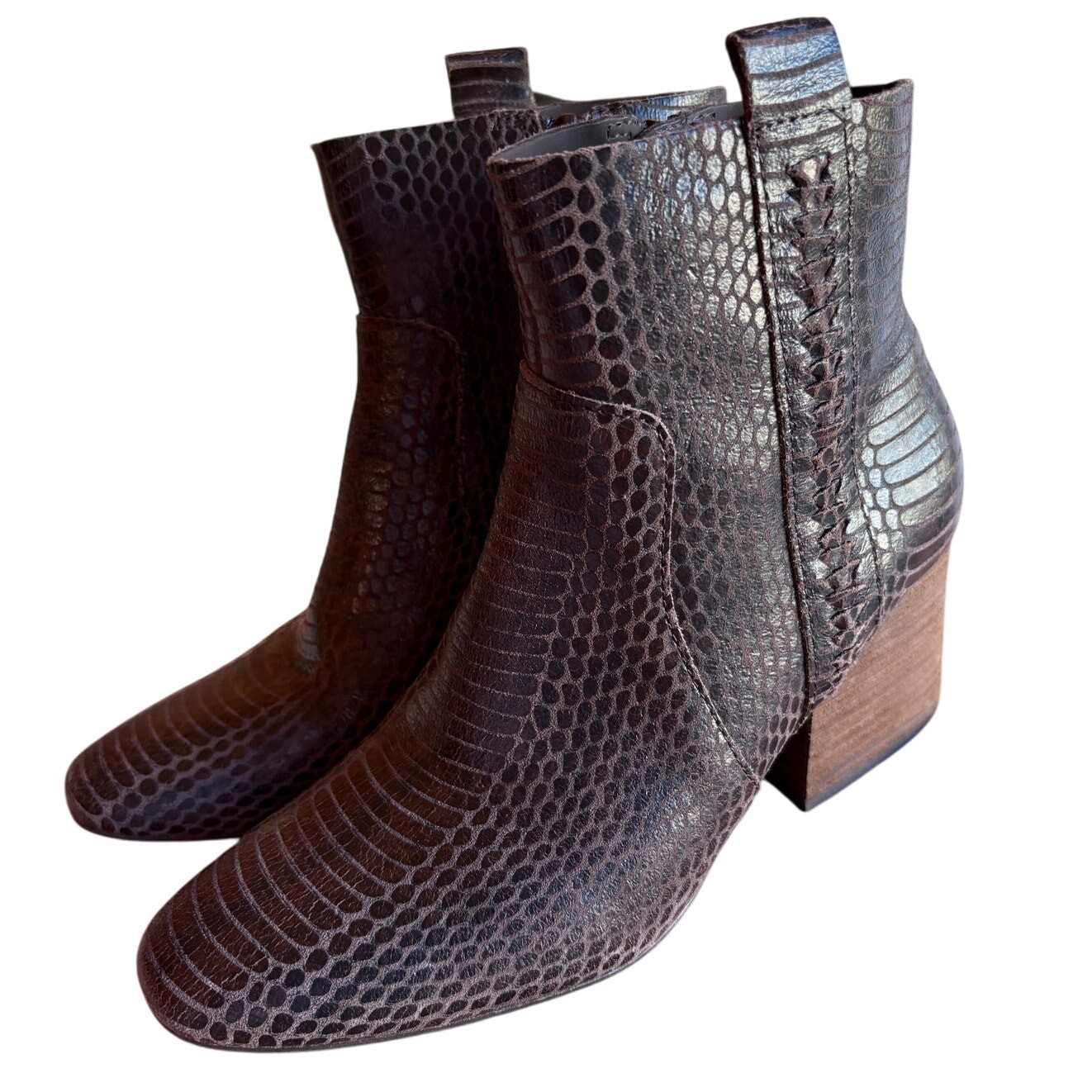 Korks Brown Python Embossed Leather Booties with … - image 16
