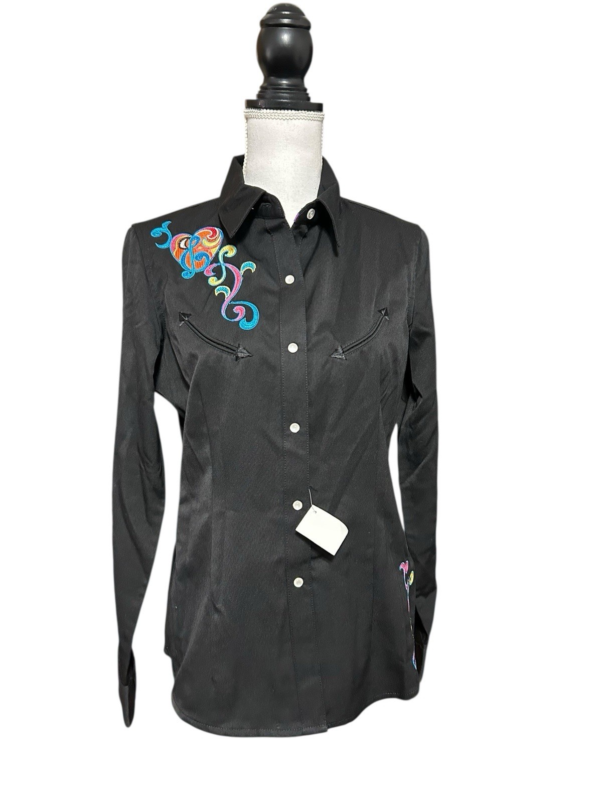 Panhandle Slim Western Shirt Pearl Snap Womens M Heavily Embroidered Guitar Glam