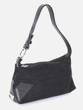 EMPORIO ARMANI Vintage Black Monogram Canvas Baguette Top Handle Shoulder Bag