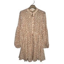 By Together Dress Peach Cream Flowy Shear Midi MEDIUM Cheetah Print Boho