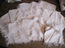 VTG DAMASK FLORAL FRINGED SET OF 12 CREAM COL...