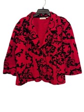 Vintage Coldwater Creek Red  Black Wool Blend Jacket XL 18 Scroll Pattern Chic