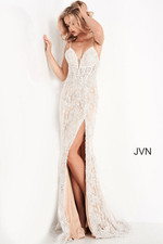 JVN by Jovani JVN05757 Ivory Nude Lace Beaded Prom Dress Size 2 Formal, NWT