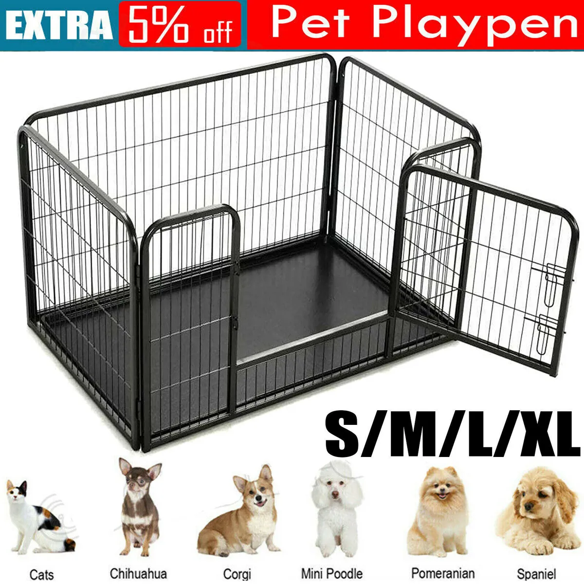 Folding Puppy Dog Pet Play Pen Run Enclosure Welping Playpen with Floor  Tray