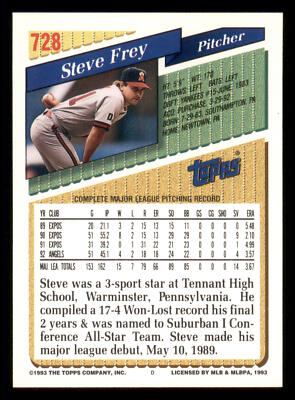 Steve Frey - 1993 Topps #728 Gold - California Angels | eBay