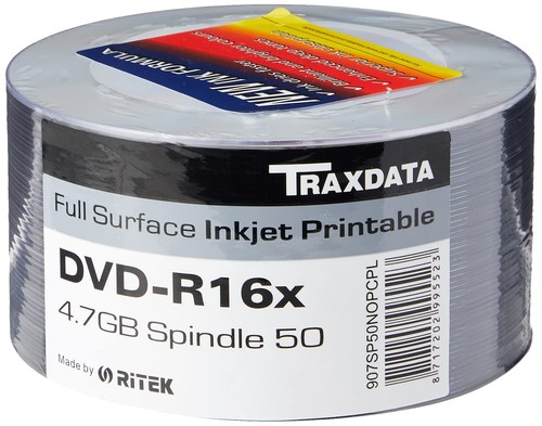 Traxdata Ritek Full Face White Printable DVD-R 16x Single 8717202995523 ...