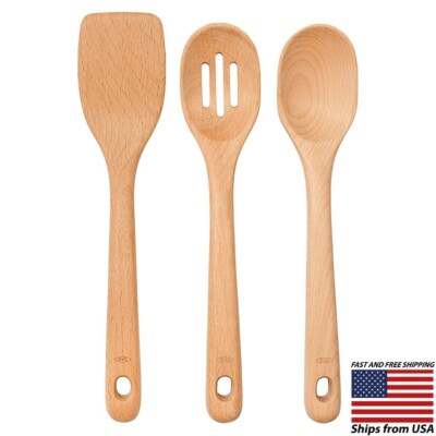 OXO Good Grips 3 Piece Kitchen Wooden Utensil Set - Large Comfortable Handle 