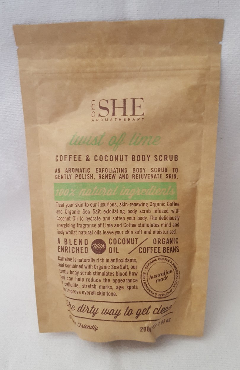 Om She Aromatherapy Coffee & Coconut Body Scrub Twist of Lime 7 oz