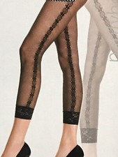 MUSIC LEGS Mesh With Lace Trim Footless Tight Pantyhose OS Black