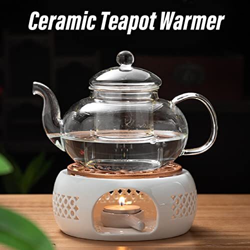 Teapot Warmer Ceramic Tea Light Warmer White Round Teapot Stove Heater Base With - Picture 8 of 9