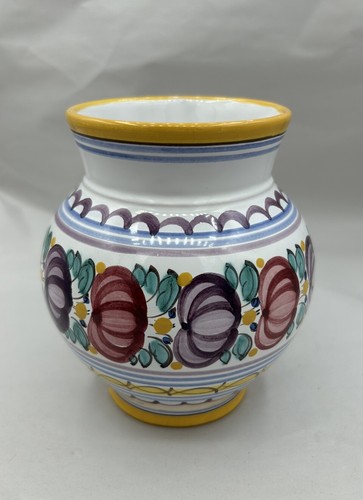 Modra Pottery Slovakia Cheerful Flowers Hand Painted Art Pottery Vase 5" Signed