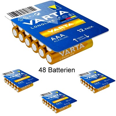 4x 12er Pack Varta Longlife Micro AAA Batterie 4703 LR03 Big Box Alkaline 1,5V