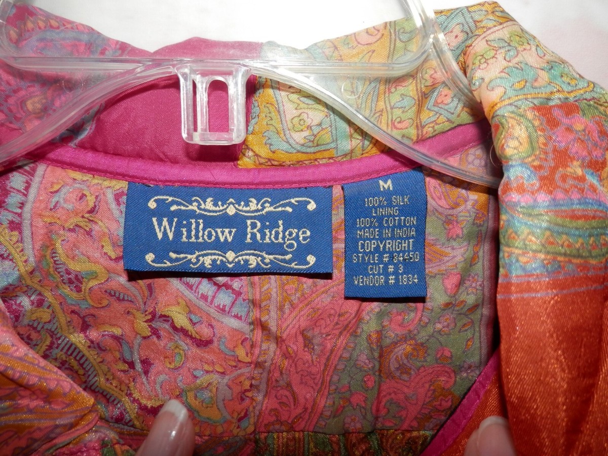 Willow Ridge Medium 100% Silk Patchwork Quilt Button Up Jacket Country Boho 4891 View 6
