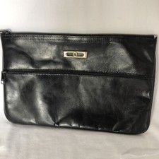 Vintage Black Leather Jerry Moss Large Clutch Handbag Purse W Gold Logo 13x8