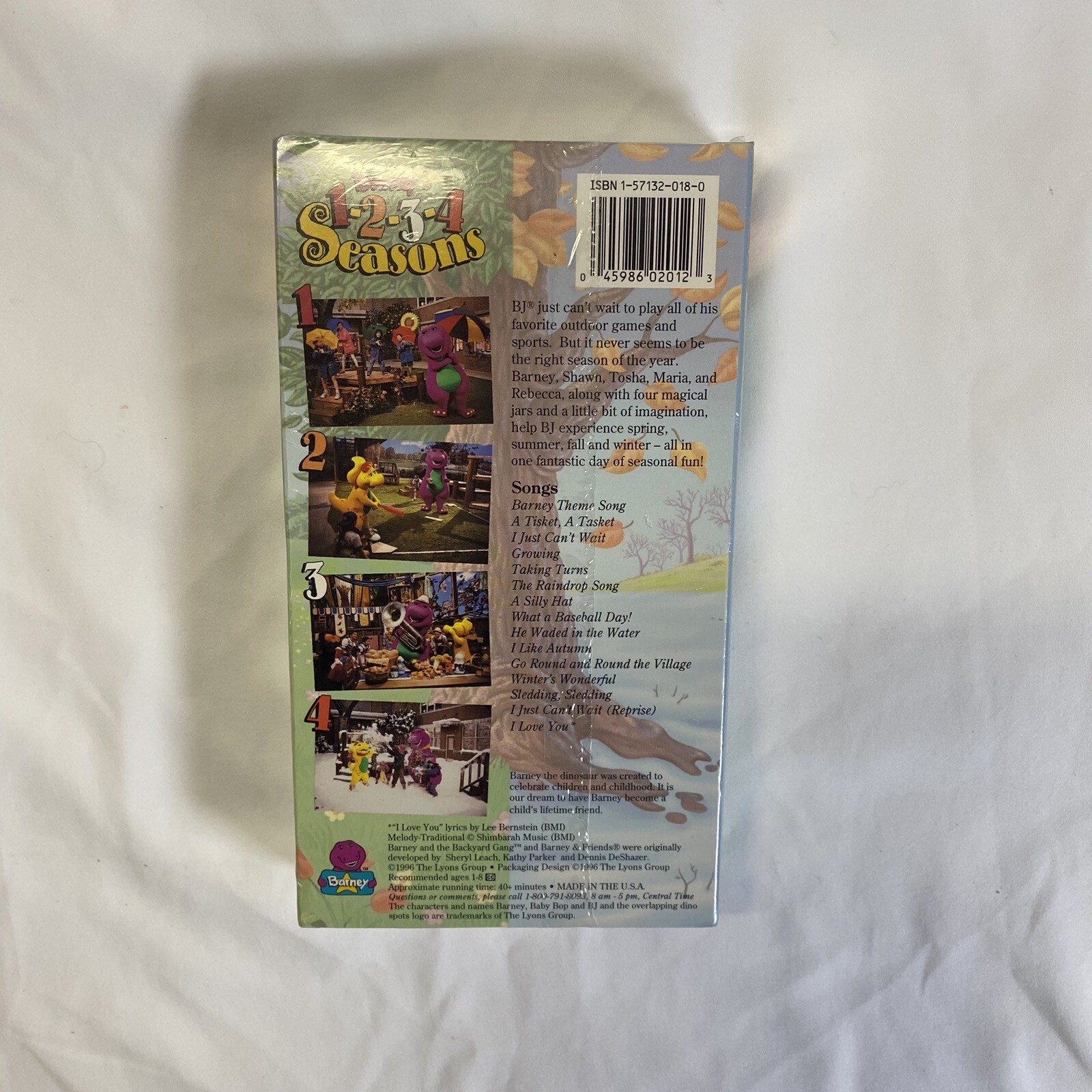 barney-s-1-2-3-4-seasons-vhs-1996-purple-dinosaur-rare-clamshell-new
