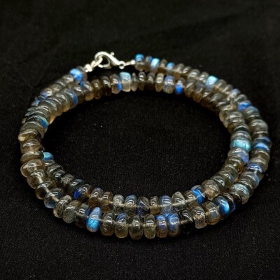 AAA++ Flashy Labradorite Smooth Rondelle Beads 18'' Beautiful Necklace Men Woman