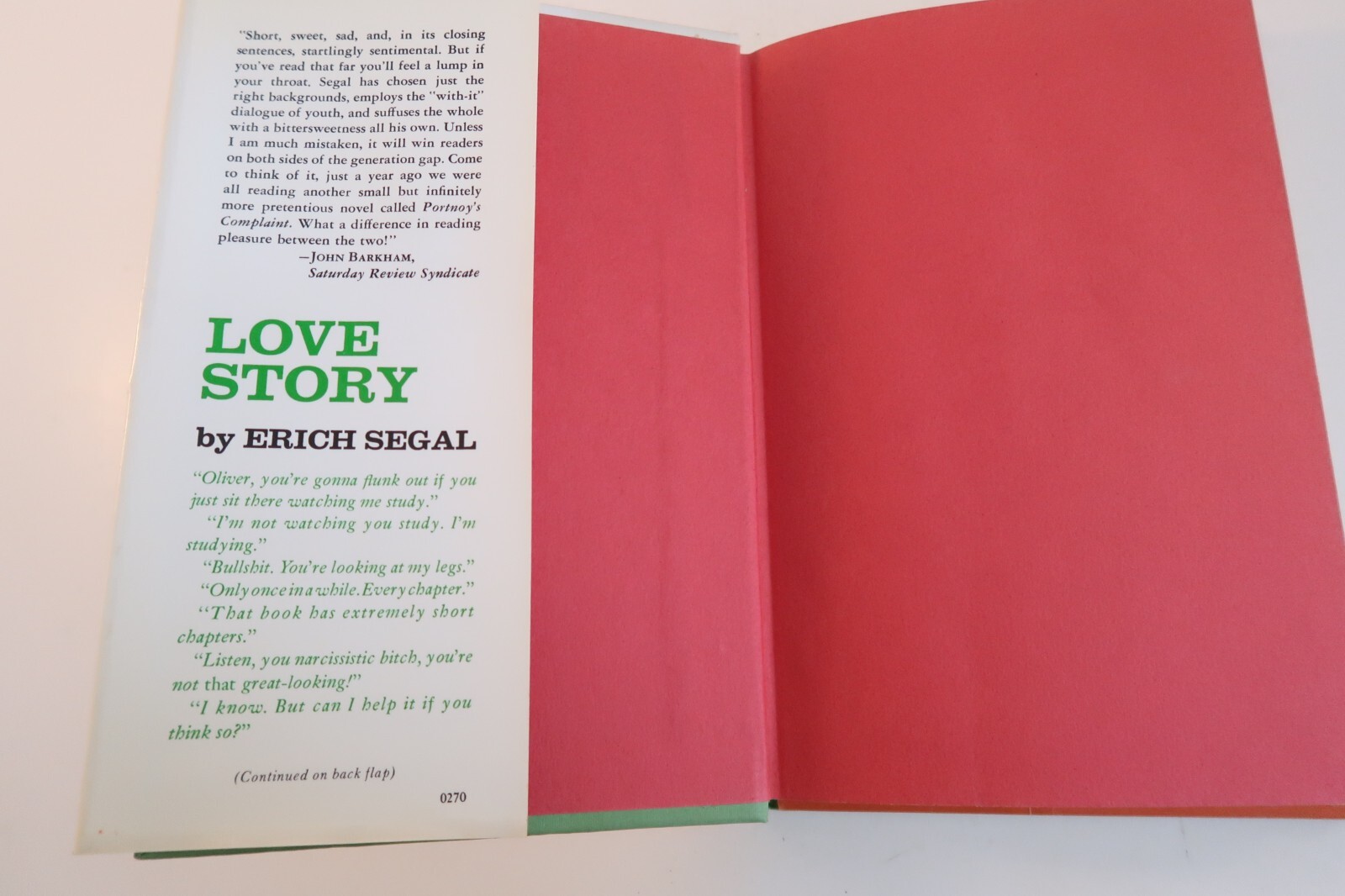 FILA Love Story by Erich Segal Vintage Hardcover Book 1970 Harper & Row w Dust Jacket