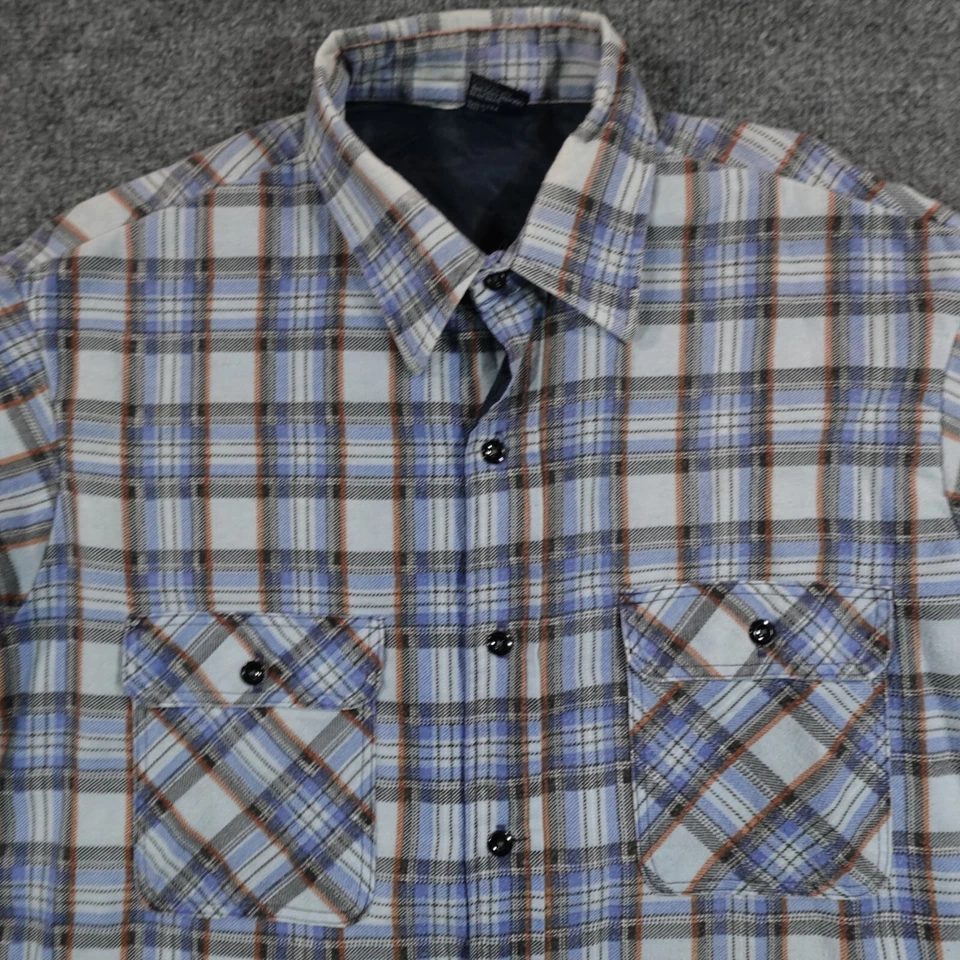 Vintage JCPenney Shirt Men 2XL Blue Plaid Quilted Flannel Shacket USA 80s 12208 - Image 2 of 4