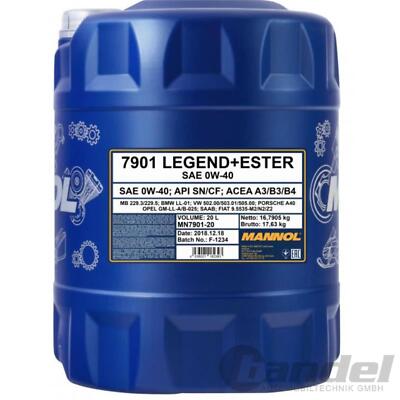 20 LITERMANNOL LEGEND+ESTER 0W-40 MOTORÖL passend für BMW LL-04 MB 229.3/229.5