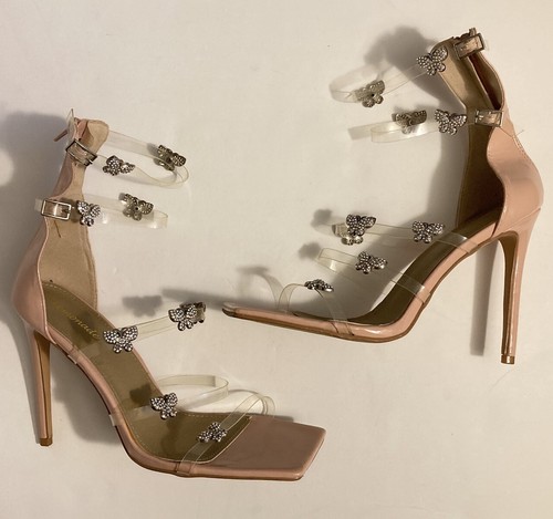 Sandali stiletto rosa limonata diamante farfalla trasparente lucite zip tg 8,5 - Foto 16 di 20