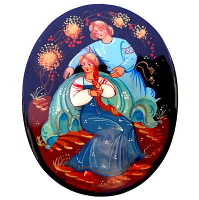 Broche vintage Palekh en laque de Russie peinte à la main