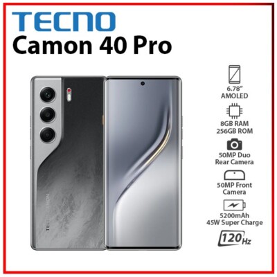 TECNO Camon 40 Pro 4G 8GB+256GB BLACK Dual SIM Unlocked Android