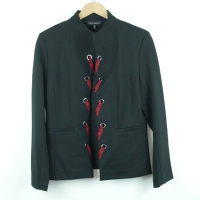 Ming Wang XS Jacket Career Blazer Ponte Knit Black Red Trim Artsy Modern Elegant