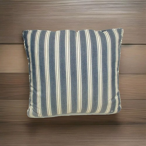 Ralph Lauren Throw 18" Square Pillow Blue White Ticking Stripe Goose Feather