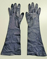 Vintage Made in France Long Leather Gloves Womens Size 6.5 Navy Blue